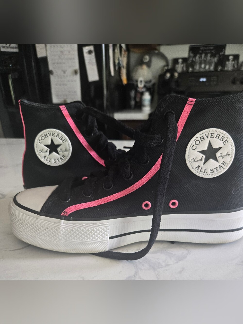 Converse Black High-Top Sneakers with Pink Accents